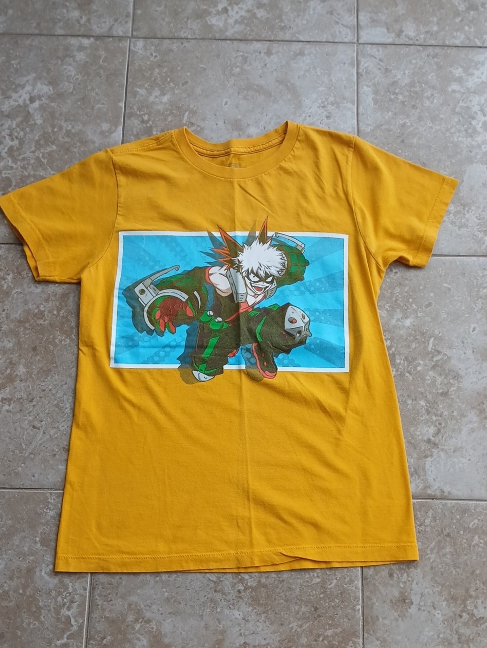 Yellow Short-Sleeve Graphic Tee with Anime Action Print